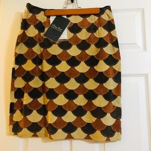 Terry Lewis Classic Luxuries 70s Vintage Retro Leather Suede Scallop Skirt Brown